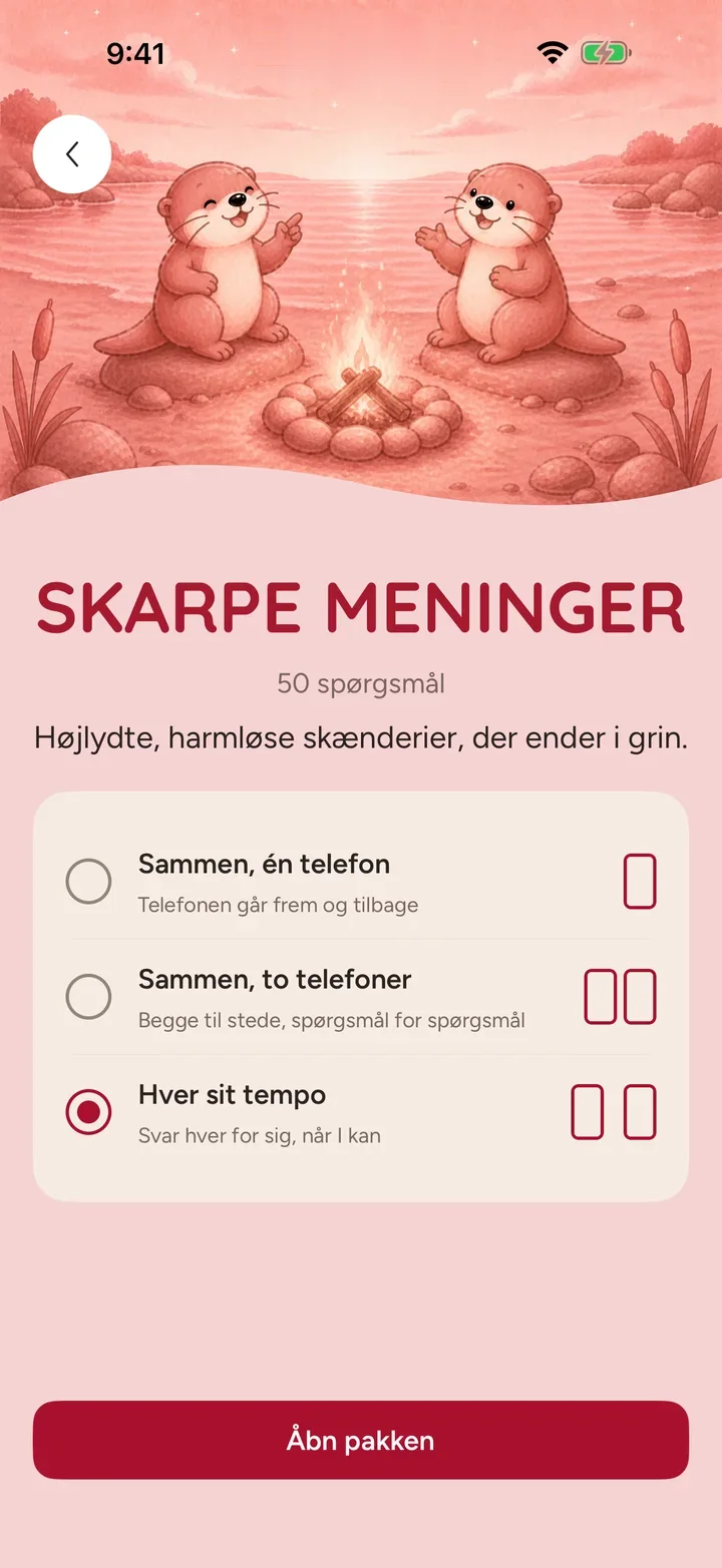 Pakken Skarpe meninger i Ottermates med 50 lette debatter og tre spillemåder