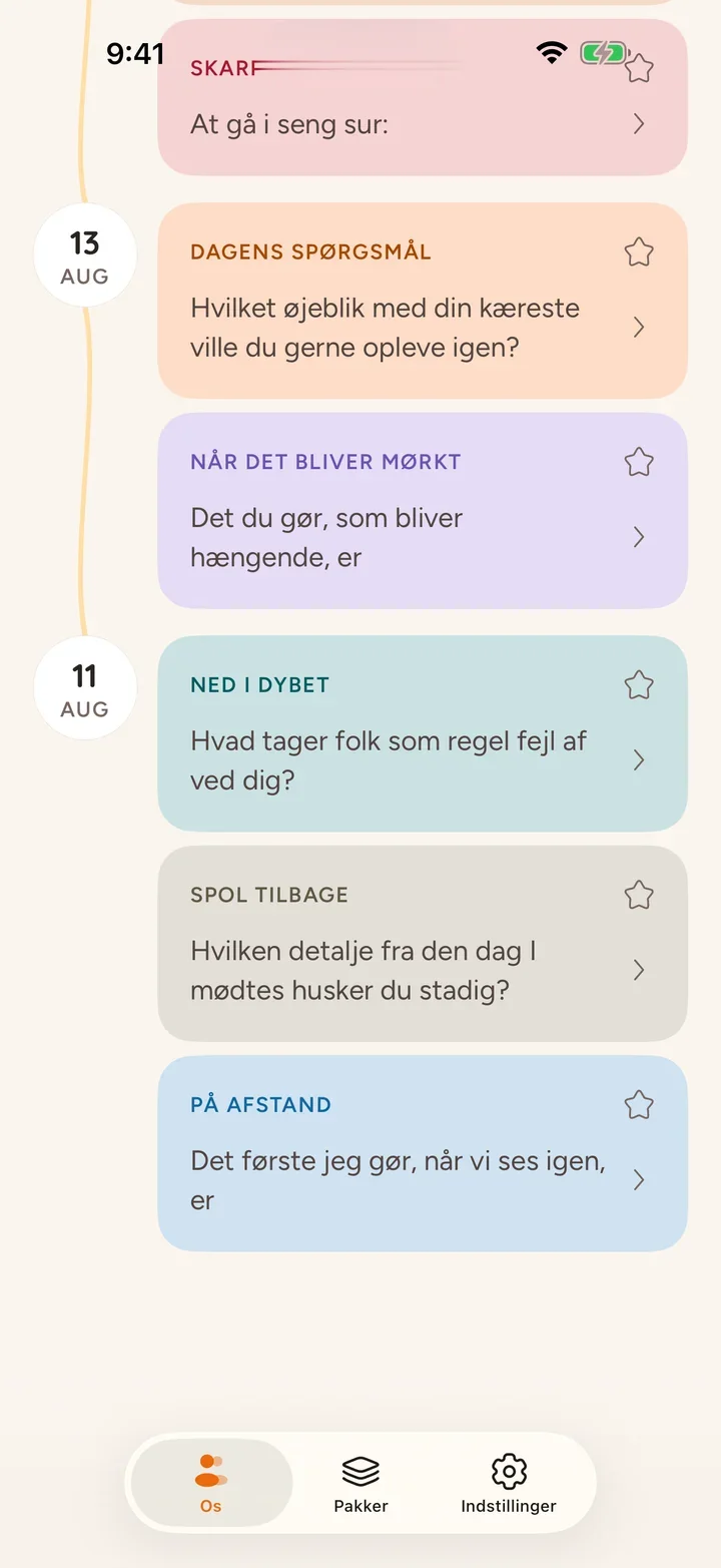 Svar og hele den fælles historie med pakkefarve ved hvert spørgsmål