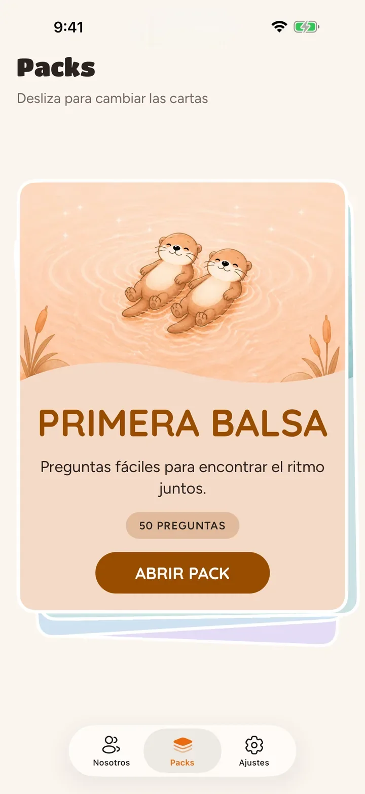 La estantería de packs, con el pack Primera Balsa abierto sobre el mazo de cartas