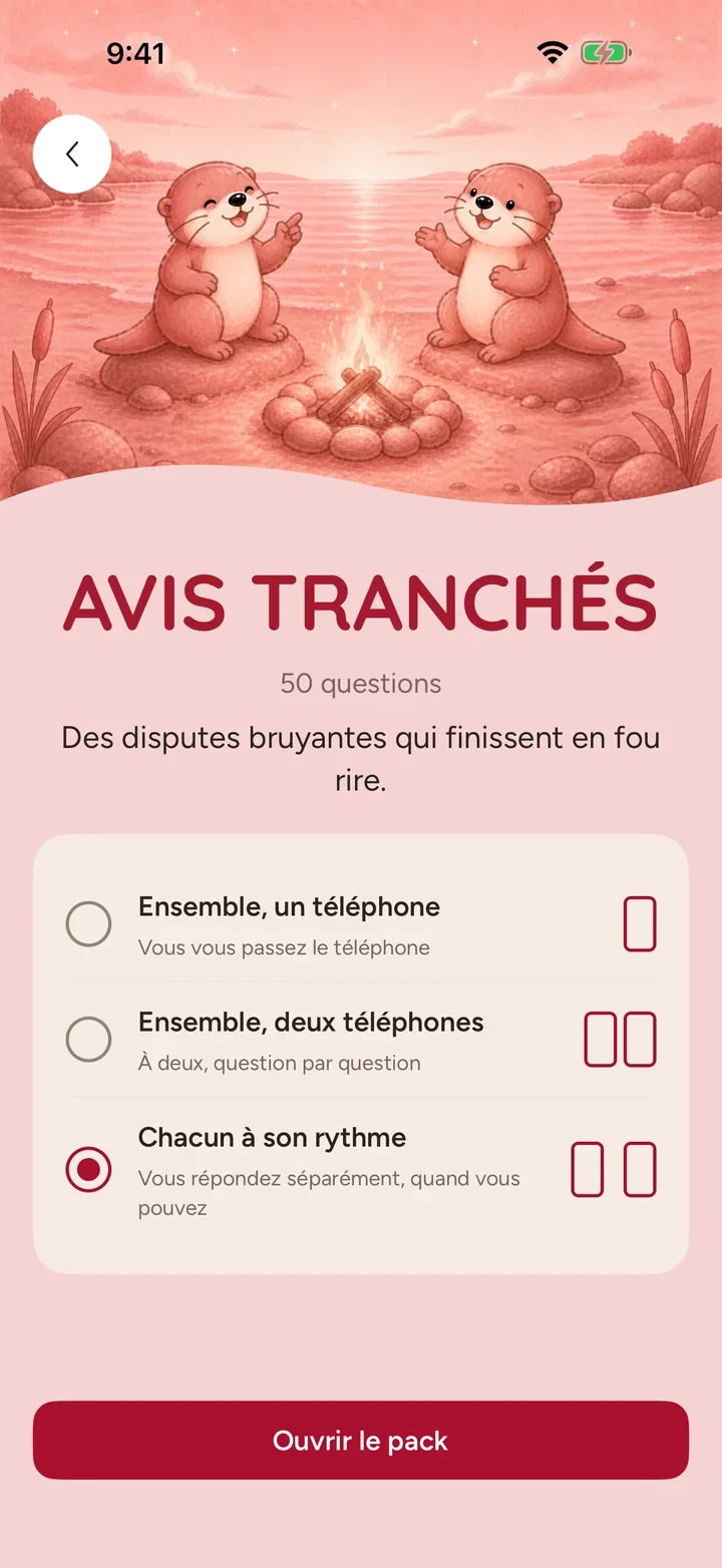 Le pack Avis tranchés dans Ottermates, avec 50 débats sans conséquence et trois façons de jouer