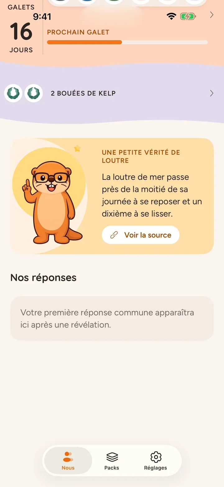 L'accueil d'un couple dans Ottermates, avec ses deux loutres, une série de 14 jours et la question du jour