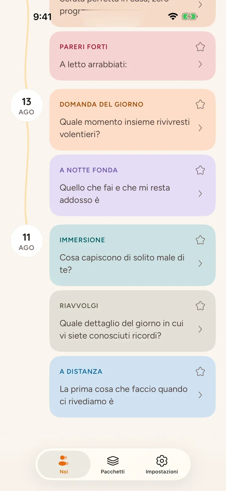 Le vostre risposte e tutta la storia insieme, con il colore del pacchetto di ogni domanda