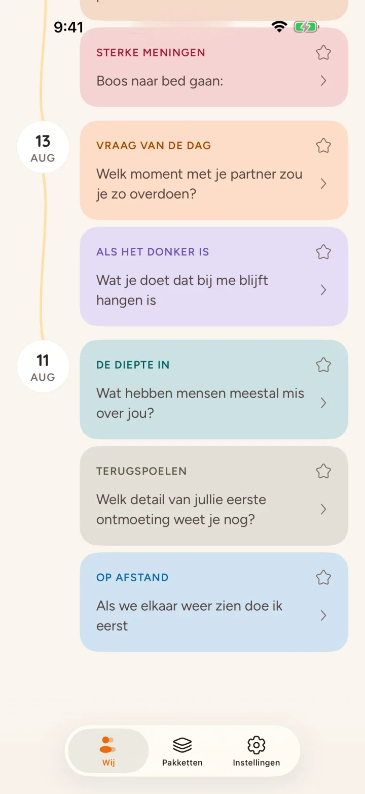 Jullie antwoorden bij elkaar, met voor elke vraag de kleur van het pakket