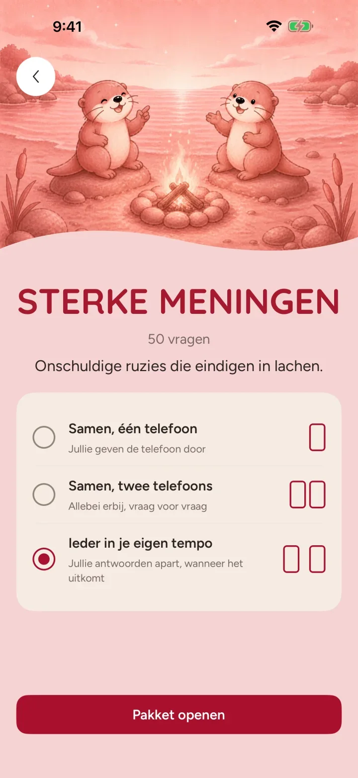 Het pakket Sterke meningen in Ottermates, met 50 onschuldige discussies en drie speelvormen