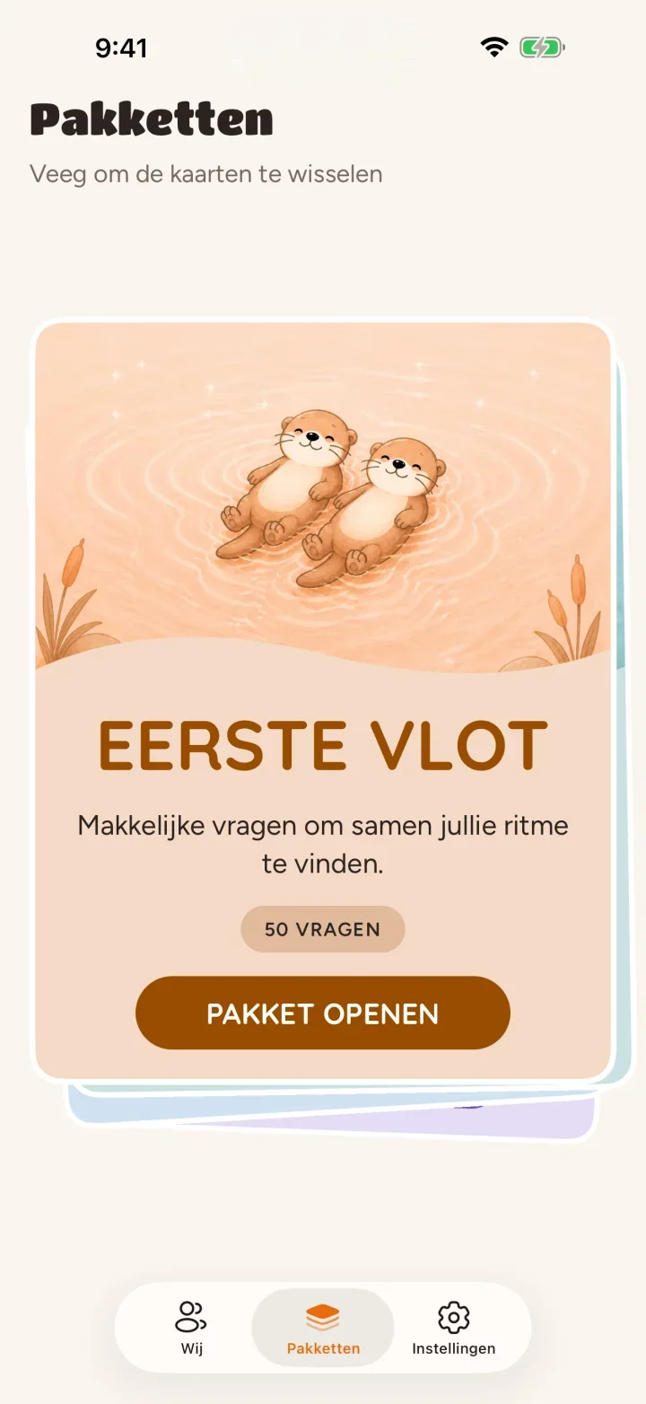 De pakkettenkast, met Eerste vlot open boven de stapel kaarten