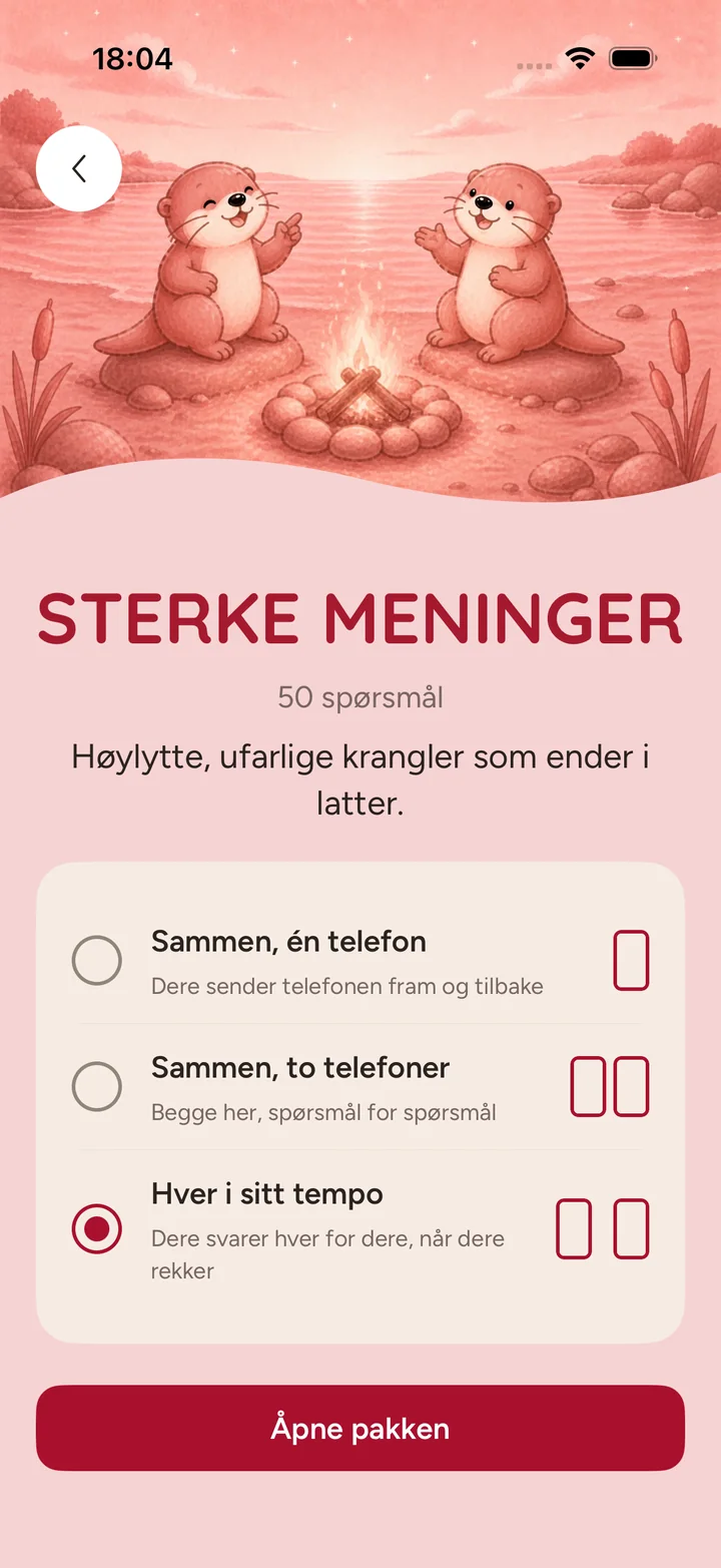 Pakken Sterke meninger i Ottermates med 50 lette diskusjoner og tre spillmoduser