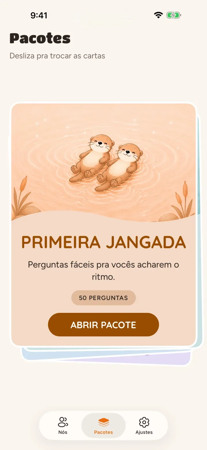 A estante de pacotes, com Primeira jangada aberta sobre o baralho