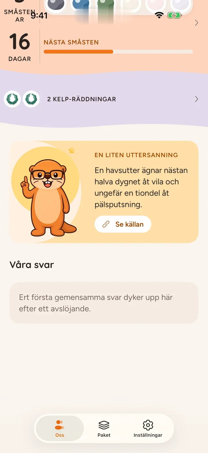 Ottermates hemskärm med två uttrar, en svit på 14 dagar och dagens fråga